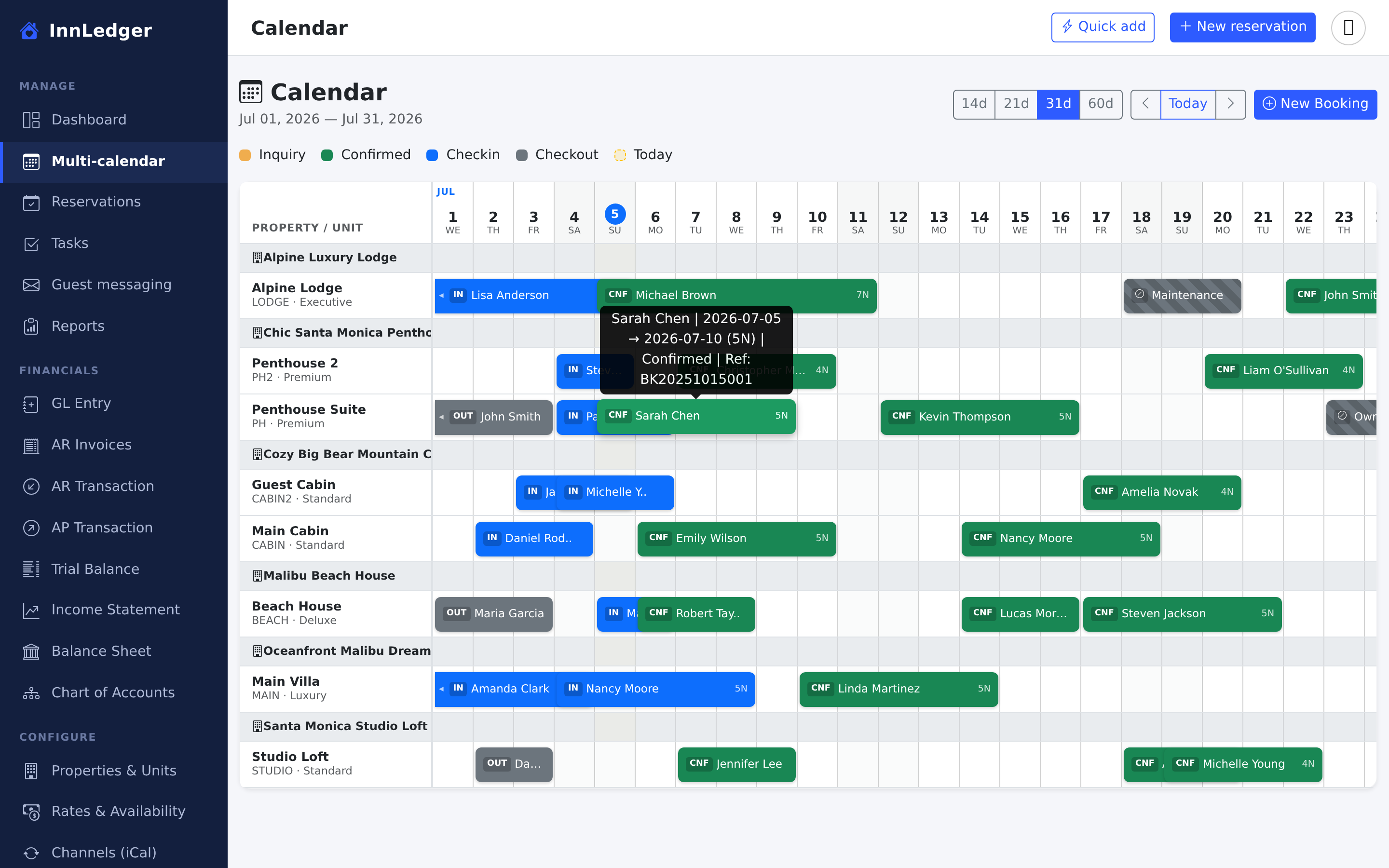 Multi-property calendar