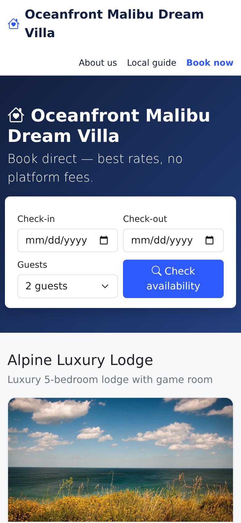 Mobile booking site